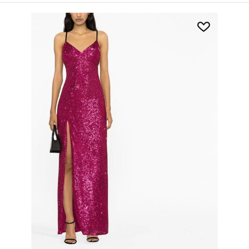 PINKO floor length gown, Fuchsia side split cocktail dress, Valetine's Date Dres
